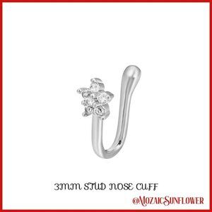 3mm Silver Star White Sapphire CZ Inlay Nose Cuff
